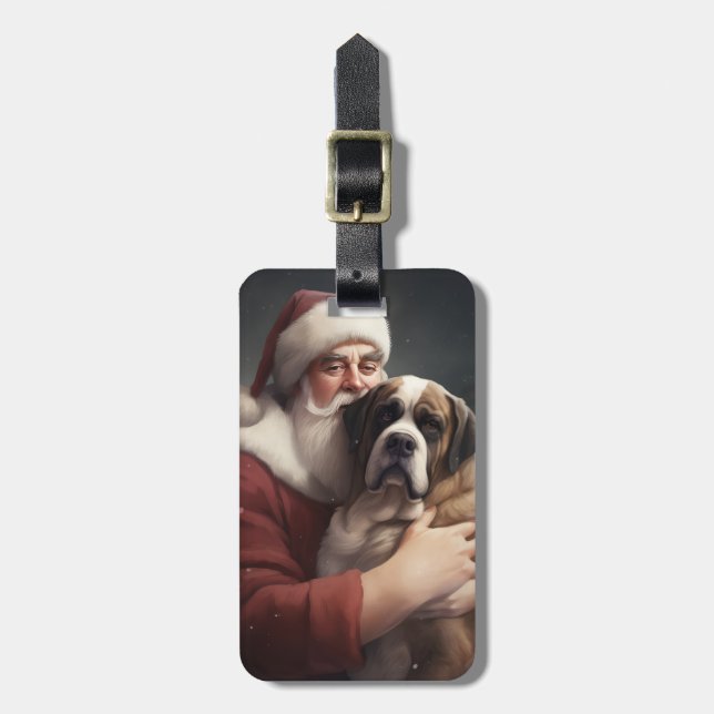 Étiquette À Bagage Saint Bernard avec le Père Noël Festif Noël (Devant Vertical)