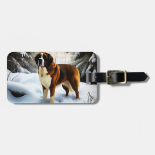 Étiquette À Bagage Saint Bernard Laisser Neige Noël
