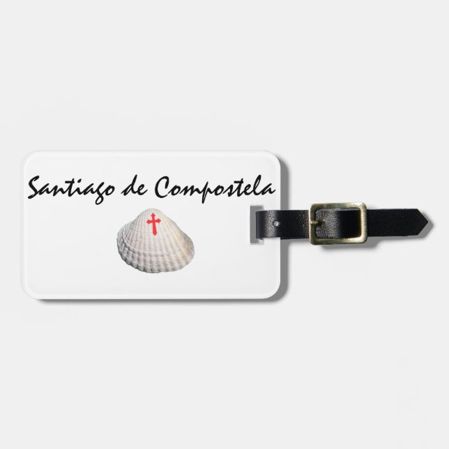 Étiquette À Bagage Saint Jacques de Compostelle coquille & croix roug (Devant horizontal)