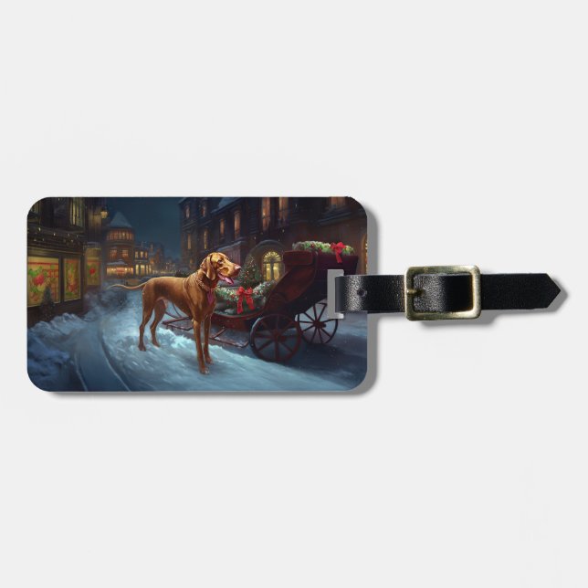 Étiquette À Bagage Saison de Noël de Vizsla (Devant horizontal)