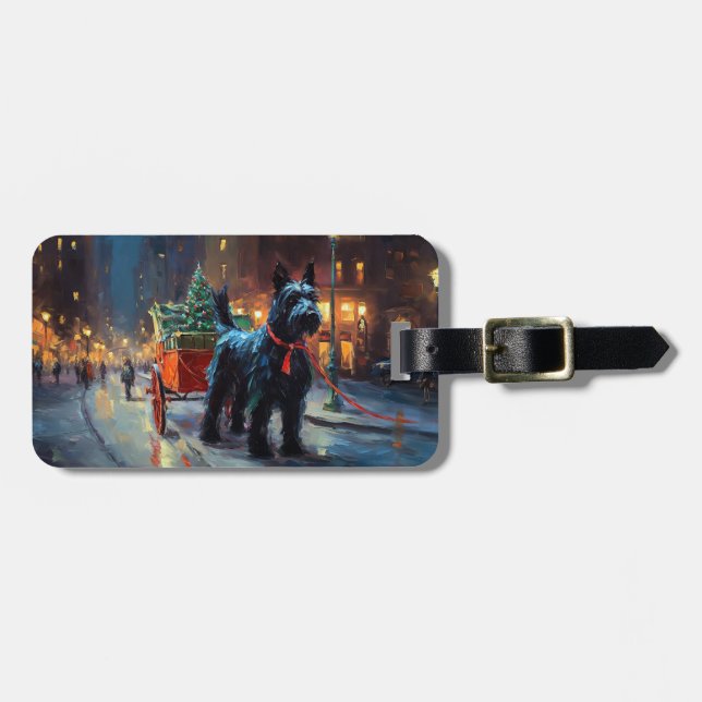 Étiquette À Bagage Saison de Noël du Terrier écossais (Devant horizontal)