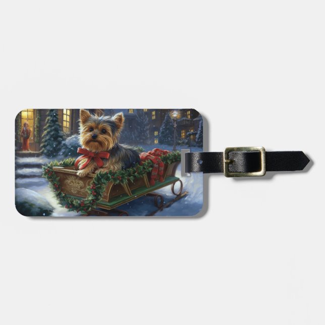 Étiquette À Bagage Saison de Noël du Yorkshire Terrier (Devant horizontal)