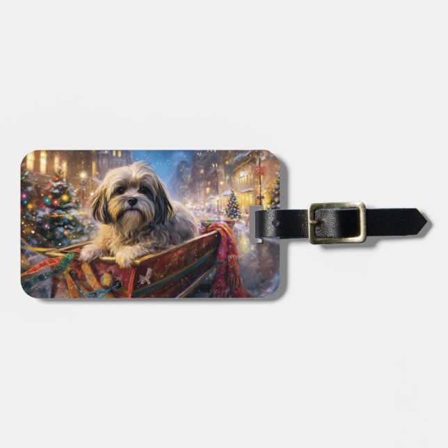 Étiquette À Bagage Saison Festive de Noël de Lhasa Apso (Devant horizontal)