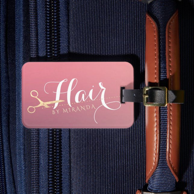 Étiquette À Bagage Salon de maquillage moderne ciseaux d'or rose (Insitu Rectoal 4)