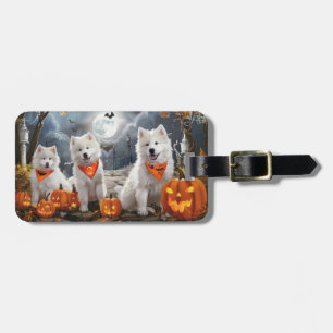 Étiquette À Bagage Samoyed Halloween Éffrayant