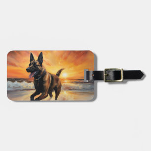 Étiquette À Bagage Sandy Paws Chien Malinois Belge sur la plage au co