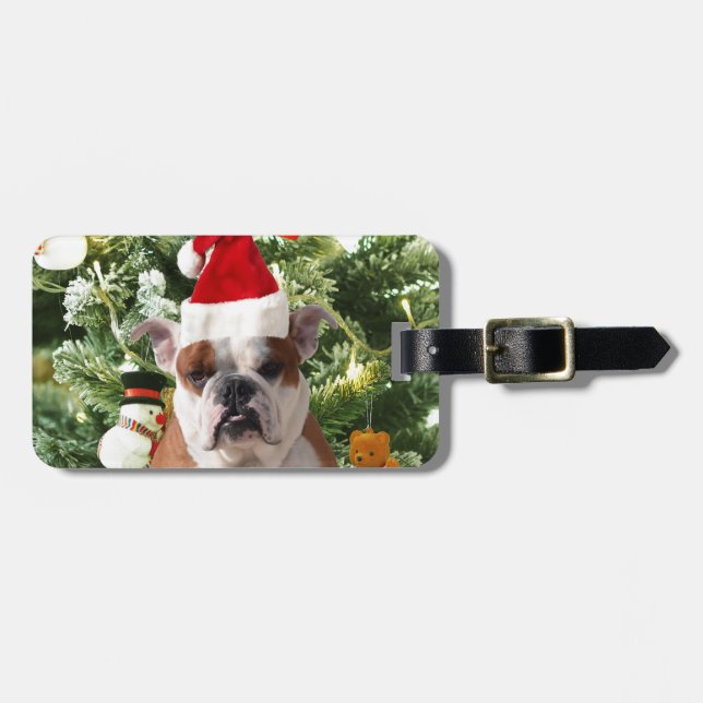 Étiquette À Bagage Santa Hat Bulldog Christmas Tree Snowman boîte cad (Devant horizontal)
