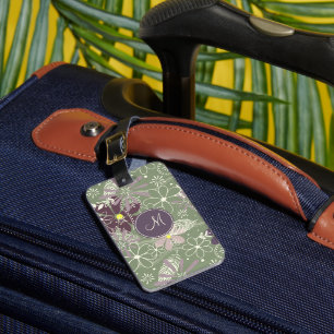 Étiquette À Bagage sauge plumes de prune pourpre boho doodle fleurs