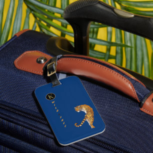 Étiquette À Bagage Sauvage et libre comme des tigres Monogramme Bleu 