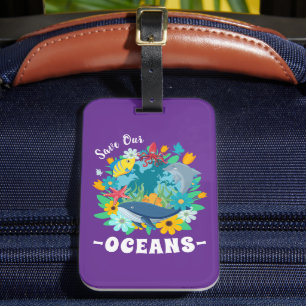 Étiquette À Bagage Sauvez nos océans Fleur Baleine Conception Colorée