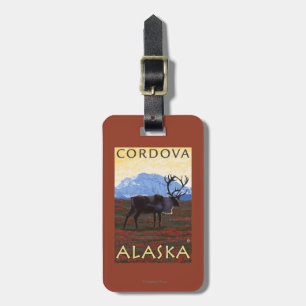 Étiquette À Bagage Scène de caribou - Cordova, Alaska