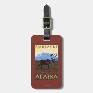 Étiquette À Bagage Scène de caribou - Fairbanks, Alaska