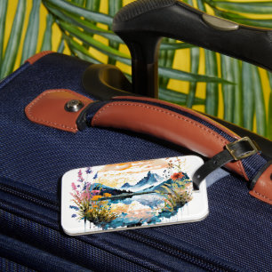Étiquette À Bagage Scène de montagne à l'aquarelle