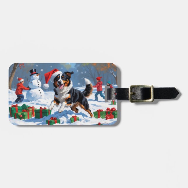 Étiquette À Bagage Scène de Noël australienne Kelpie (Devant horizontal)