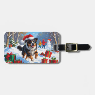 Étiquette À Bagage Scène de Noël du berger australien