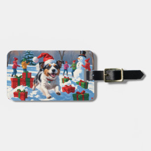 Étiquette À Bagage Scène de Noël du Terrier australien