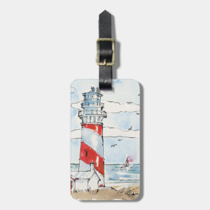 Étiquette À Bagage Scène rouge et blanche de phare