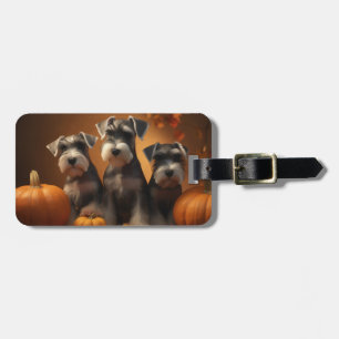 Étiquette À Bagage Schnauzer Chiot Automne Citrouille de plaisir