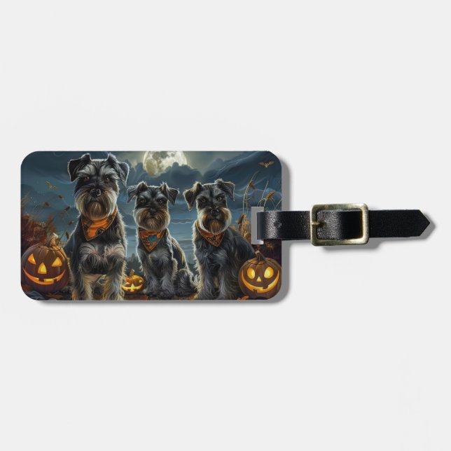 Étiquette À Bagage Schnauzer Halloween Éffrayant (Devant horizontal)