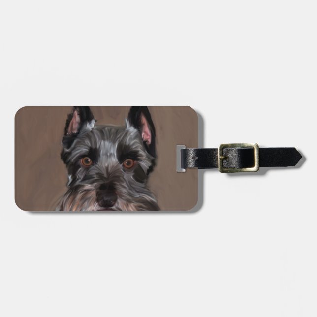 Étiquette À Bagage Schnauzer Miniature peinture couleur de l'eau (Devant horizontal)