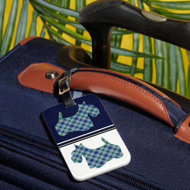 Étiquette À Bagage Scottish Terrier Blue Plaid (Insitu Rectoal 1)