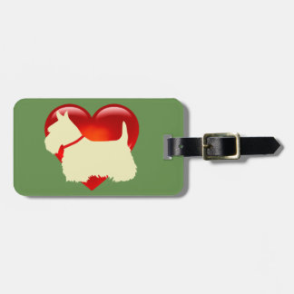 Étiquette À Bagage Scottish Terrier chien, coeur rouge, arc, zazzle v