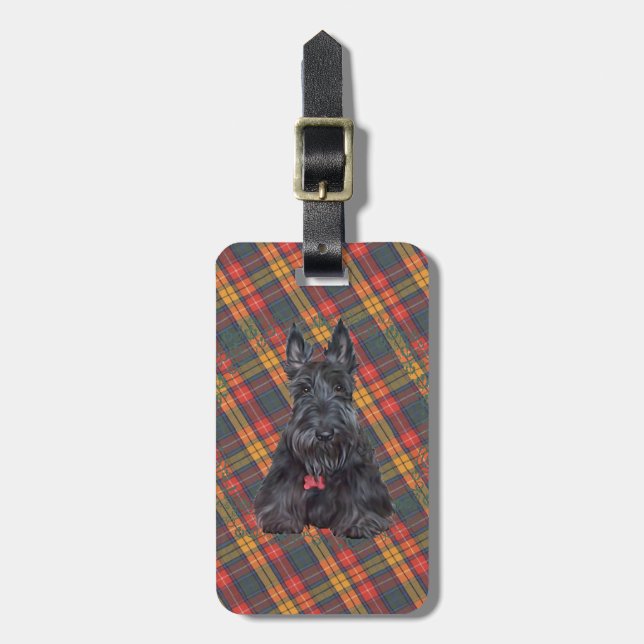Étiquette À Bagage Scottish terrier on tartan (Devant Vertical)