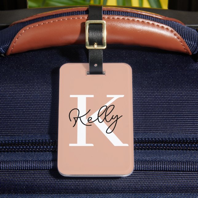Étiquette À Bagage Script de monogramme rose vierge moderne (Insitu Rectoal 2)