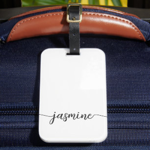 Étiquette À Bagage Script de monogramme simple blanc et féminin