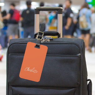 Étiquette À Bagage Script de nom blanc orange