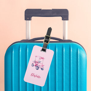 Étiquette À Bagage Script de nom de voiturette de golf rose