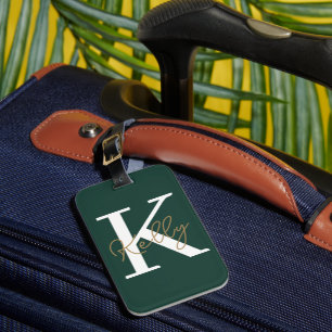 Étiquette À Bagage Script moderne Emerald Green Monogram