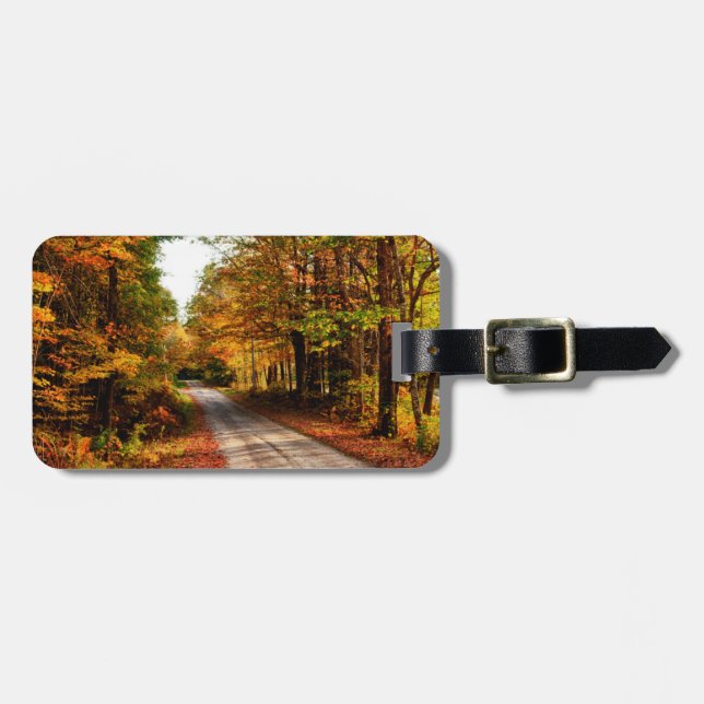 Étiquette À Bagage Sentier boisé avec feuillage d'automne (Devant horizontal)