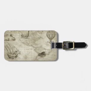 Étiquette À Bagage Sepia Old Antique Vintage États-Unis Carte Voyage