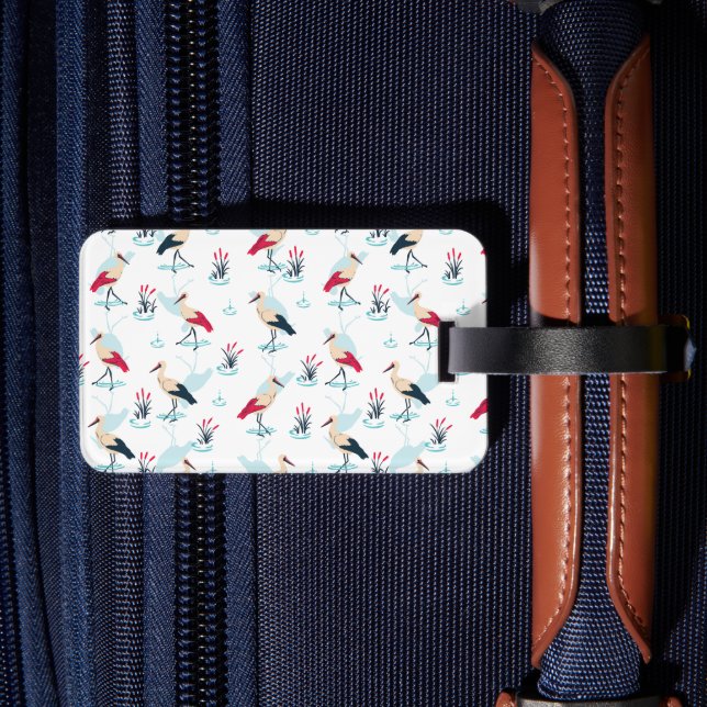 Étiquette À Bagage Serene Stork Sanctuary - Elégante scène Pond (Verso Insitu 2)