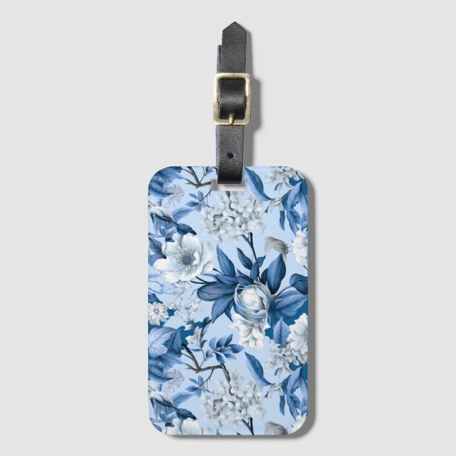 Étiquette À Bagage Série Chinoserie bleu et blanc Design 3 (Devant Vertical)