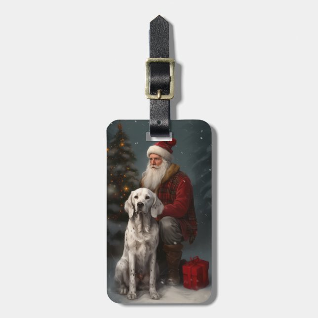 Étiquette À Bagage Setter anglais avec Noël Festif du Père Noël (Devant Vertical)