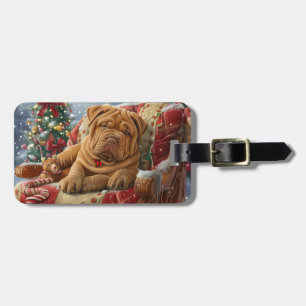 Étiquette À Bagage Shar Pei Chien Festif de Noël