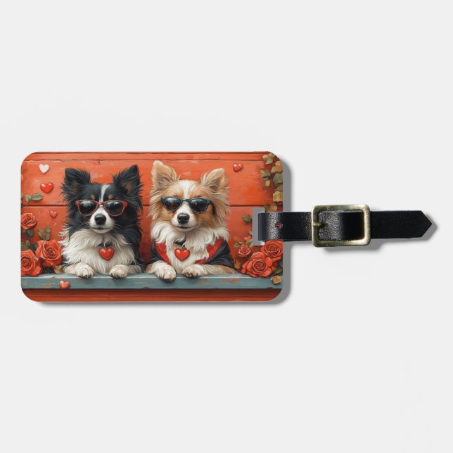 Étiquette À Bagage Shetland Sheepdog avec le coeur Roses Saint-Valent (Devant horizontal)