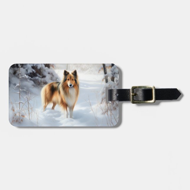 Étiquette À Bagage Shetland Sheepdog Laisser neiger Noël (Devant horizontal)
