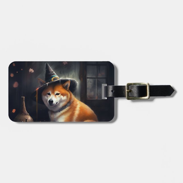 Étiquette À Bagage Shiba Inu Citrouilles Halloween effrayant (Devant horizontal)