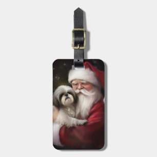 Étiquette À Bagage Shih Tzu Avec Noël Festif Du Père Noël