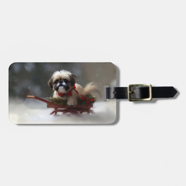 Étiquette À Bagage Shih Tzu hiver neige de Noël (Devant horizontal)