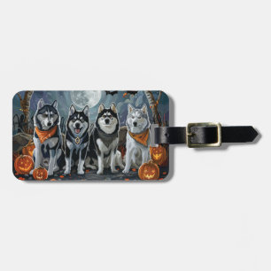 Étiquette À Bagage Siberian Husky Halloween Épouvantable