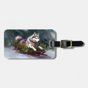 Étiquette À Bagage Sibérien Husky neige de Noël hiver