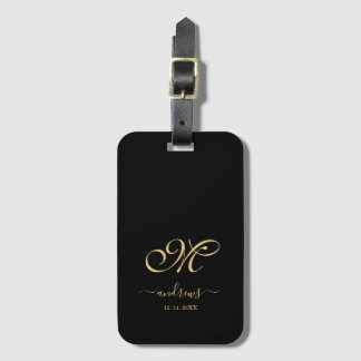Étiquette À Bagage Signature de nom noir et or personnalisé