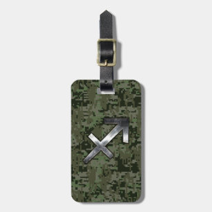 Étiquette À Bagage Signe du Sagittaire argenté sur camouflage numériq