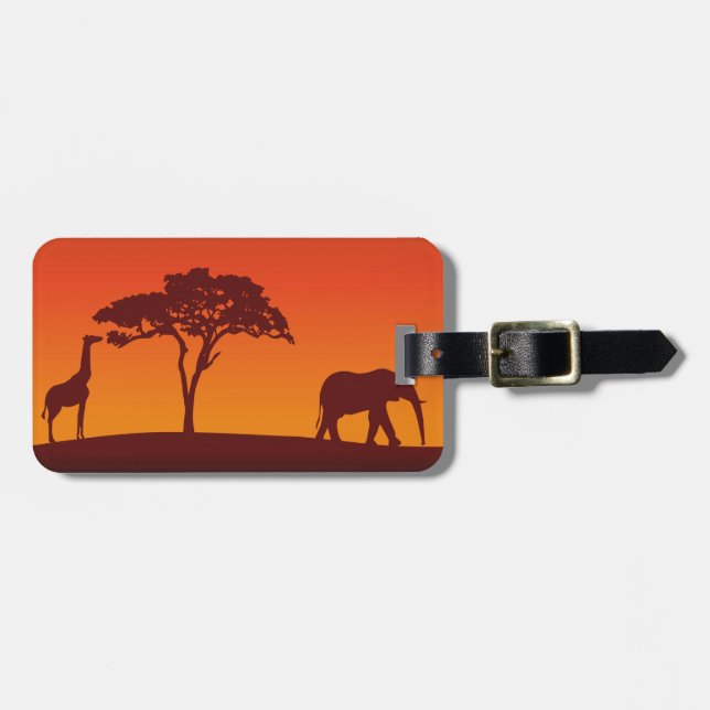 Étiquette À Bagage Silhouette africaine de safari - étiquette de (Devant horizontal)