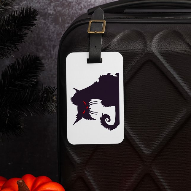 Étiquette À Bagage Silhouette de chat noir malin avec yeux rouges (Créateur téléchargé)