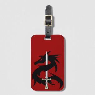 Étiquette À Bagage Silhouette dragon et épée